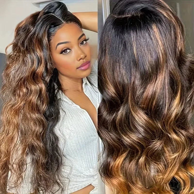 V Part Wig Human Hair Body Wave #1B/30 Color Highlight Loose Body Wave V Shape Clip in Half Wigs No Leave Out No Sew In 30 Inch