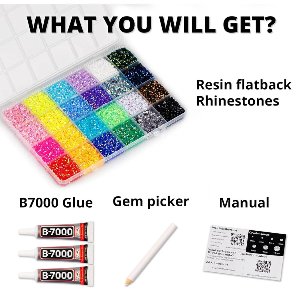 30000Pcs Rhinestones for Bedazzling, 3mm Bedazzler Kit with Flatback Rhinestones for Clothes Crafting Crafts Nails Clothing
