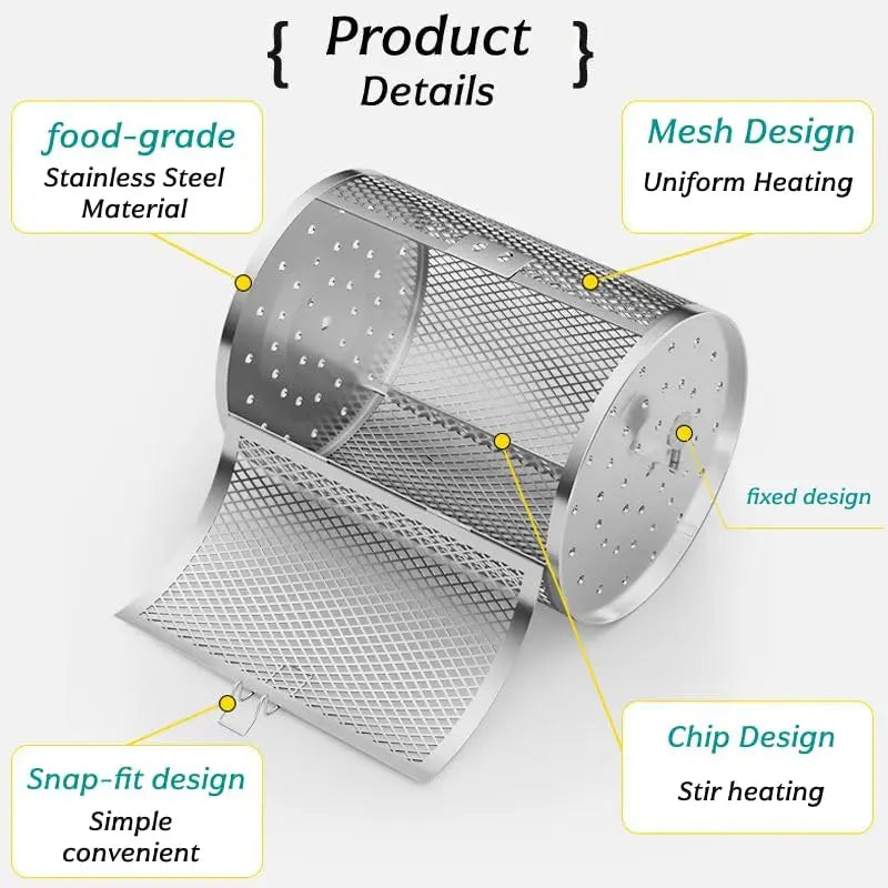 Stainless Steel Rotisserie Grill Roaster Drum Oven Rotary Baking Cage Rotisserie Basket for Peanut Dried Nut Coffee Beans BBQ