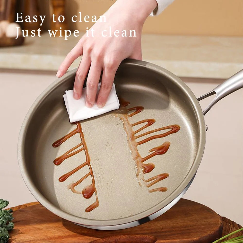 Titanium Frying Pan Non-stick Wok Stainless Steel Home Egg Steak Skillet Induction Cooker Gas Stove Cooking pot Kitchen Cookware