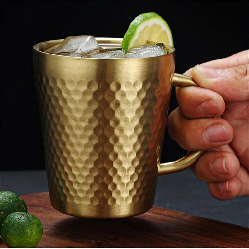 Gold 304 Stainless Steel Beer Mug Water Cups with Handle Coffee Milk Juice Mugs Summer Bar Tool Anti-scalding for Kitchen Drink