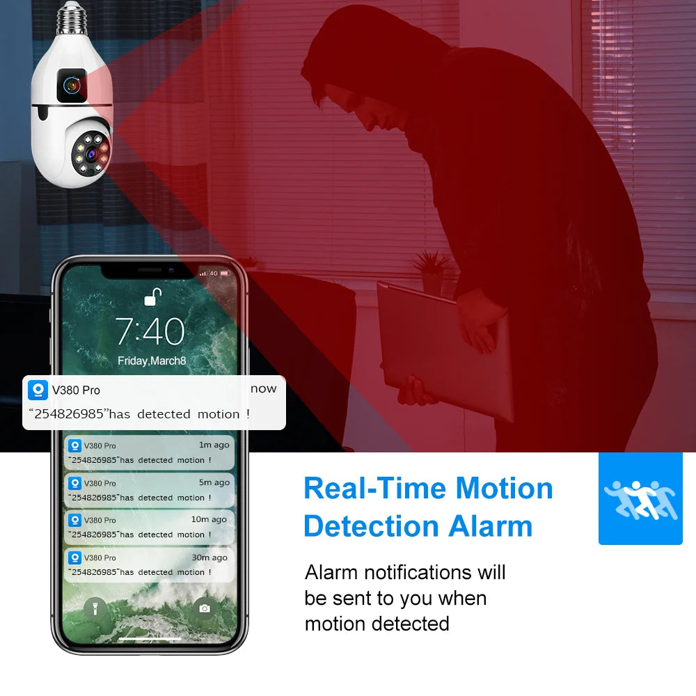 V380 Pro Dual Lens Dual Screen E27 Bulb Camera Smart Home Security Pet Monitor CCTV Wireless Indoor Camera Baby Monitor