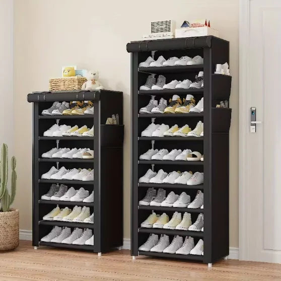 Black Multi-Functional 5/8/10-Tier Shoe Organizer - Durable Plastic Construction, Easy Assembly, Shoe Storage