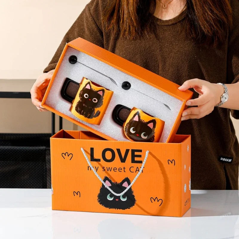 Cute Cat Ceramic Mug Gift Box Household Water Cup Large Capacity Coffee Cup with Spoon