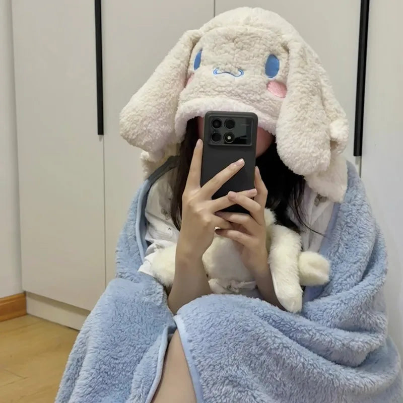 Cartoon My Melody Kuromi Cinnamoroll Cute Office Student Nap Blanket Blanket Hooded Poncho Blanket Air Conditioning Blanket Gift