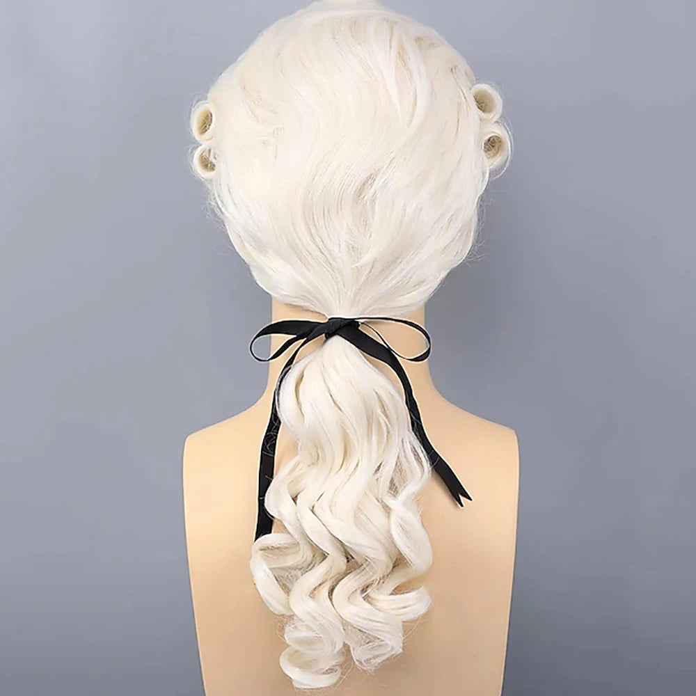 HAIRJOY Synthetic Hair Mens Judge Colonial Wig Long Blonde Powdered Wavy Wig Costume Cosplay Party White Wigs(no glasses)