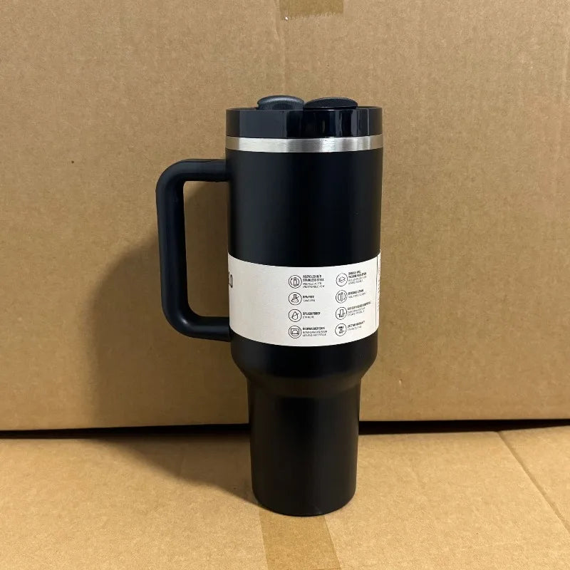 Stainless Steel Car Cup New 40oz Large Capacity Water Cup with Handle and Straw Double-walled Insulated Travel Mug Holiday Gifts