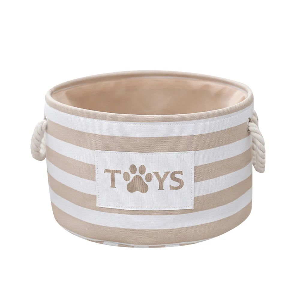 Striped Claw Round Dog Pet Toy Basket Clothes Storage Box with Handle Pet Supplies