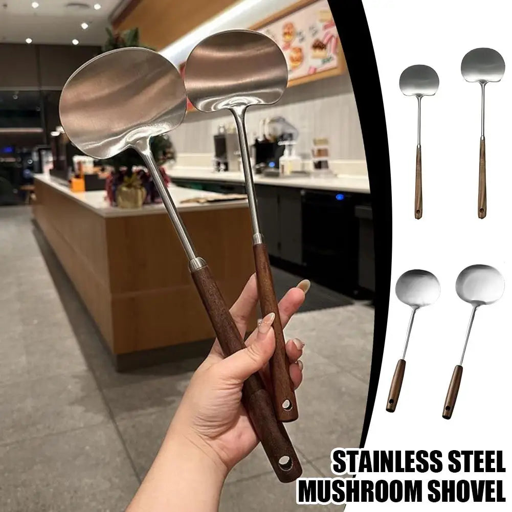 Stainless Steel Spatula Mushroom Shovel With Wooden Handle Cooking Spoon Anti-Scalding Cooking Shovel Kitchenware Accessories