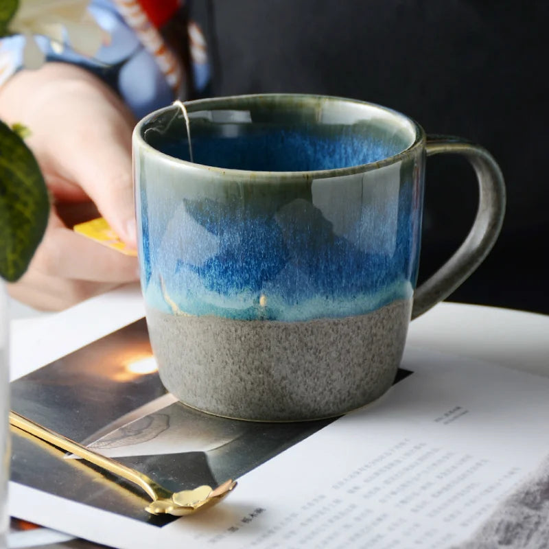 350Ml Ceramic Milk Coffee Breakfast Mugs Gradual Change Starry Cerative Retro Mug Tea Office Water Cup Juice Beer Cups Drinkware
