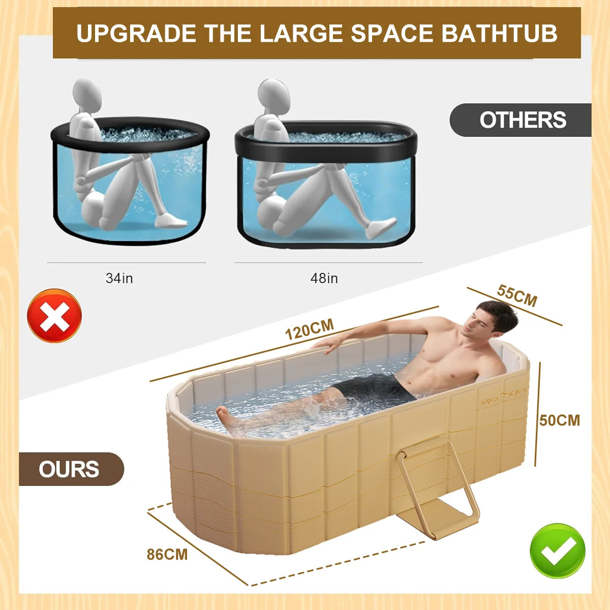 1.2m 1.5m Portable Constant Temperature Bathtub Adult Foldable Bathtub Soaking Tub Bathroom SPA Reusable Bathing Tubs with Lid