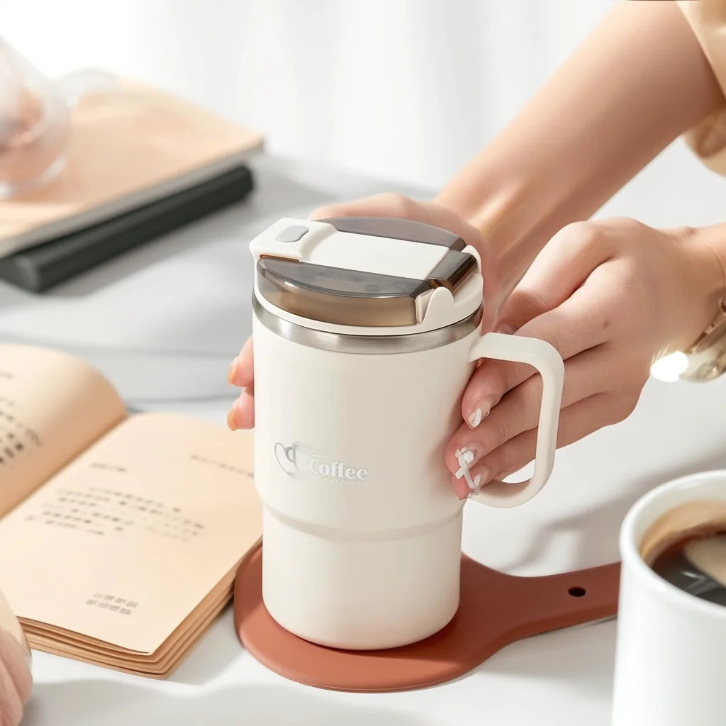 WORTHBUY 304 Stainless Steel Mug Double Layer Insulated Coffee Cup With Spoon & Strainer Sealed Thermal Cup For Student Adult