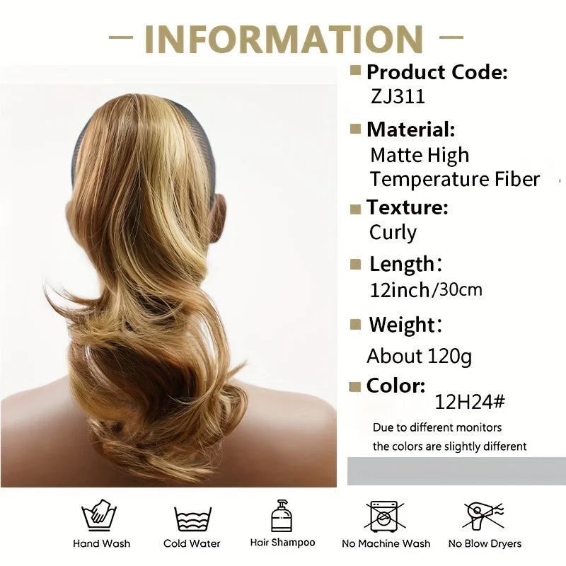 12 inch  Curly Messy Wavy Clip In Pony Tail Hair Extension Claw Clip Fluffy Short Curly Fake Hair Extensions Synthetic Claw Pony