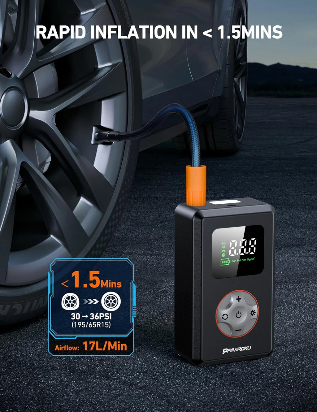 Tire Inflator Portable Air Compressor 150 PSI Cordless Mini Bike Tire Pump, Air Pump for Car with Pressure Gauge, LED Light