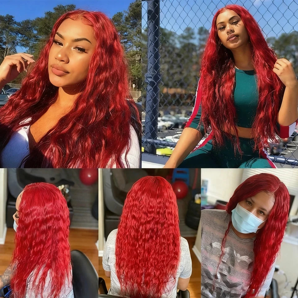 10-30 Inches #Red Deep Curly Wave Bundles Human Hair Weave Bundles Deal #99J Burgundy Red aColored Virgin Raw Hair Weave Bundles