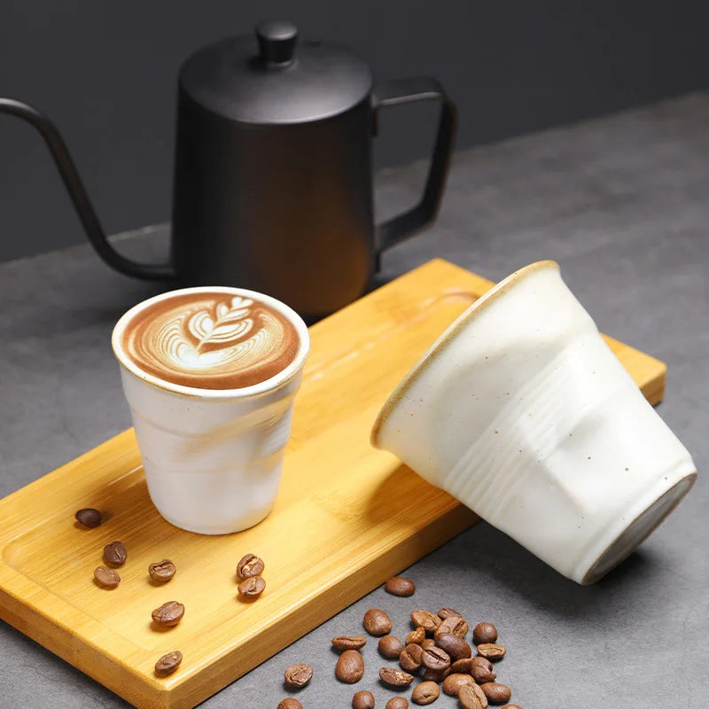90/200 Ml Espresso Cup Cross-border Creative Retro Coarse Pottery Hand Pleated Latte Cup in Antique Ceramic Teacup Kitchen Tools