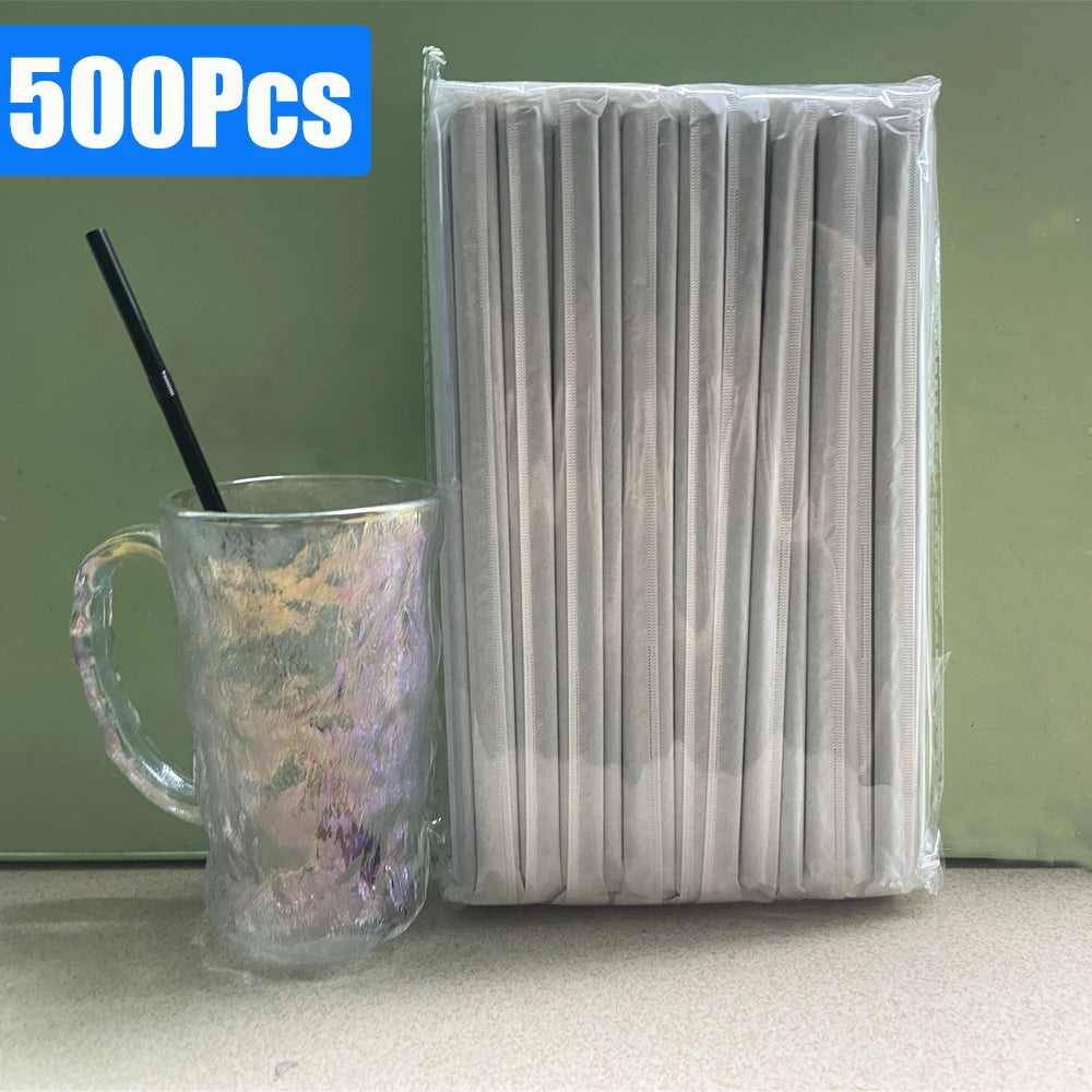 50-1000Pcs Paper Black Drinking Straws Cocktail Straws Single Piece Packaging rietjes Flexible Bar Party Kitchen Beverage Straw