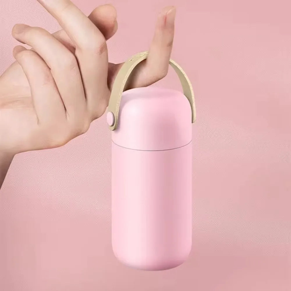 150ml Mini Stainless Steel Thermos Cup Double Wall with Leather Handle Pocket Bottle Leakproof Unbreakable Thermoses Coffee Mug