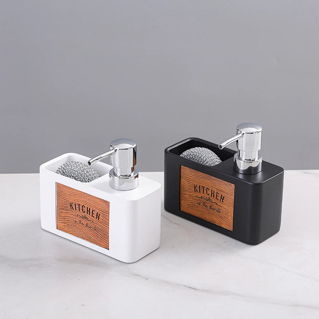 Mercury - free Resin Soap Dispenser with Scouring Pad Kitchen Dishwashing Liquid Press Bathroom Hand Soap Dispenser