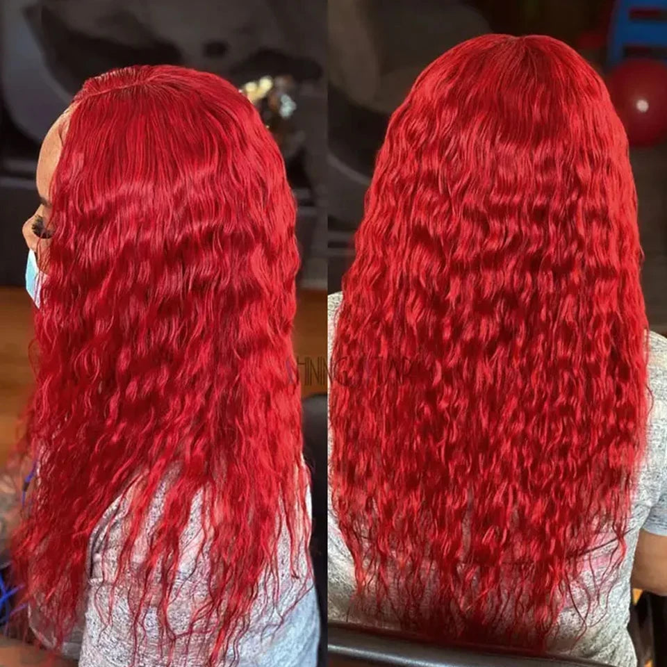 10-30 Inches #Red Deep Curly Wave Bundles Human Hair Weave Bundles Deal #99J Burgundy Red aColored Virgin Raw Hair Weave Bundles