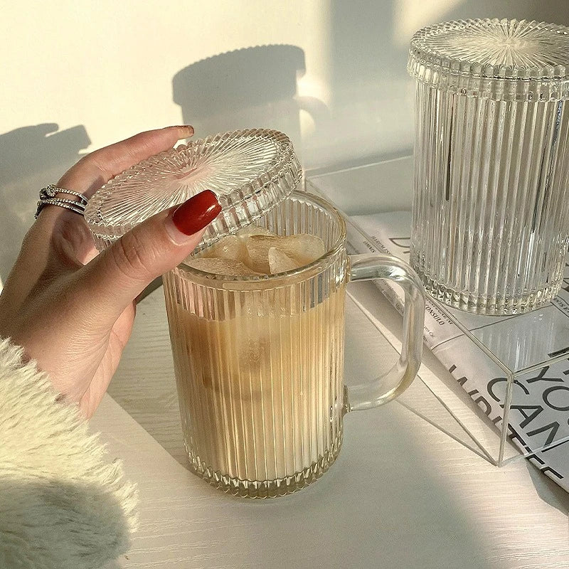 330ml/380ml Transparent Minimalist Style Milk Tea Cup with Lid and Handle Coffee Cup Household Glass Cup Special Christmas Gift