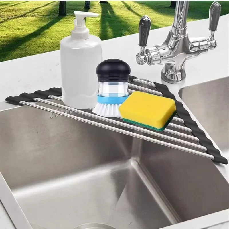 Stainless Steel Sink Corner Dish Drying Rack,Space Saving Kitchen Organizer for Plates Cups Utensils in Sink Corner, Rustproof