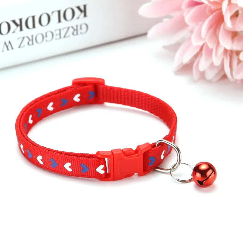 1pc Fashion Pet Dog Collar Colorful Pattern Heart Cute Bell Adjustable Collars For Dog Kitten Diy Small Animal Pet Accessories