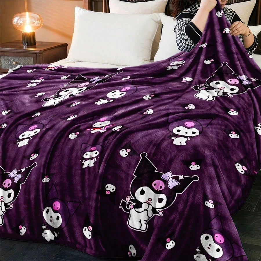 1pc Sanrio Kuromi Flannel Blanket - 2D Single-Sided Print, Purple Pattern, Bedroom Living Room Camping Throw, Perfect Gift