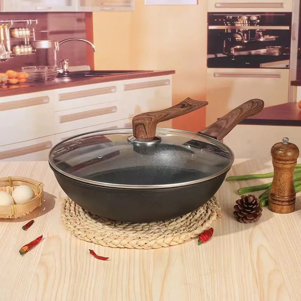 32CM Non-Stick Deep Wok Frying pan Household Induction Cooker Gas Universal Skillet Saucepan Kitchen Cookware Cooking Pot Fried