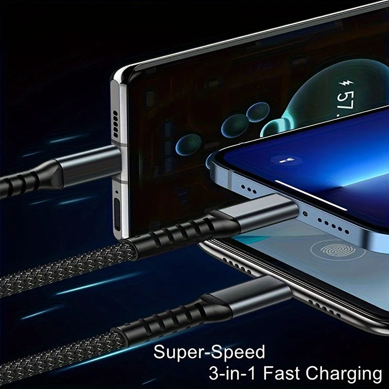 100W 3 In 1 MFi Transparent Pilot Lamp Super Fast Charging Cable 6A Universal with Type C Usb Micro for Samsung Huawei  Iphone