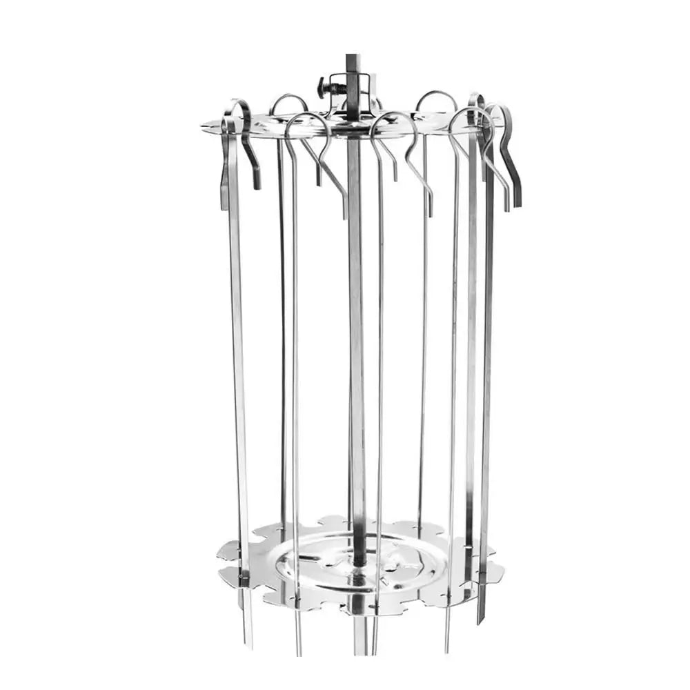 Stainless Steel Rotating Barbecue Grill Detachable Design Heat-Resistant BBQ Rotating Cage 10 Grilled Skewers Non-Stick