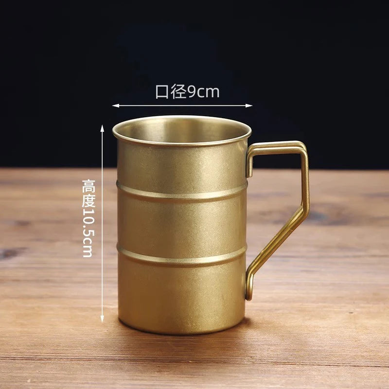 Retro Industrial Style Stainless Steel Beer Mug 304 Vintage Cold Drink Cup Outdoor Camping High Aesthetic Design