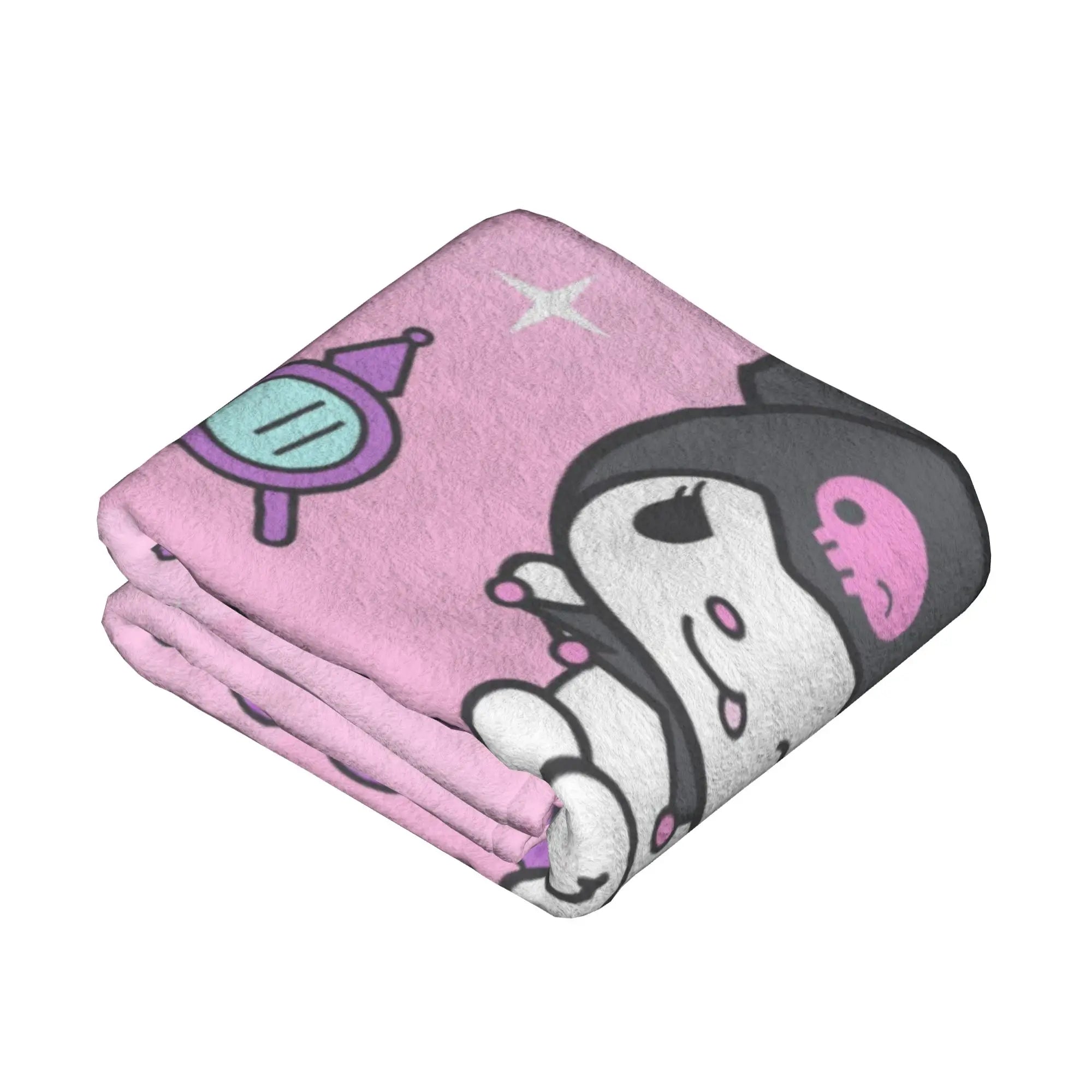 Kawaii Kuromi Anime Blanket Coral Fleece Plush  Winter  Multi-function Super Soft Throw Blankets for Home Office Bedspreads