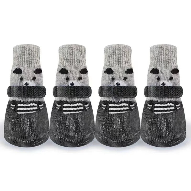 4pcs Puppy Dog Teddy Socks Waterproof Cat Shoes Anti-Scratch Foot Cover Anti-Dirty Pet Socks Small Cat Dogs Knit Warmpet Socks