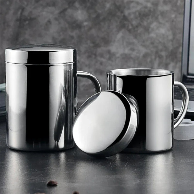 500ML Double Wall Anti Scalding Coffee Mug Insulated Portable Stainless Drink Cup Drinking Cup Steel Polishing Beer Tea Juice