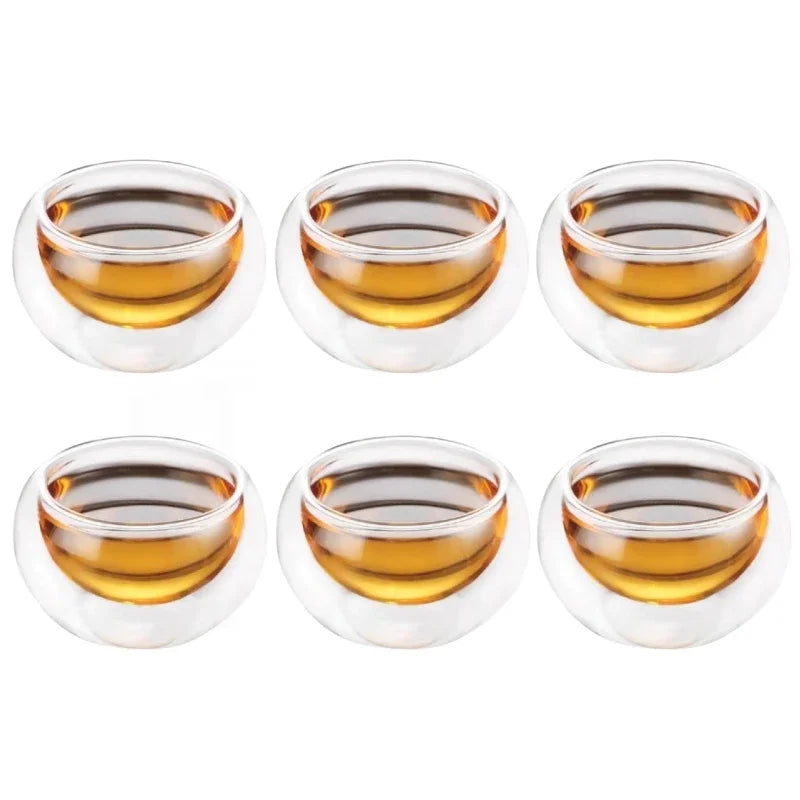 4/6pcs 50ml Shot Glass Teacups Double Wall Glasses Tea Cups Exquisite Kung Fu Drinkware Home Decor Espresso Tea Set Teacup