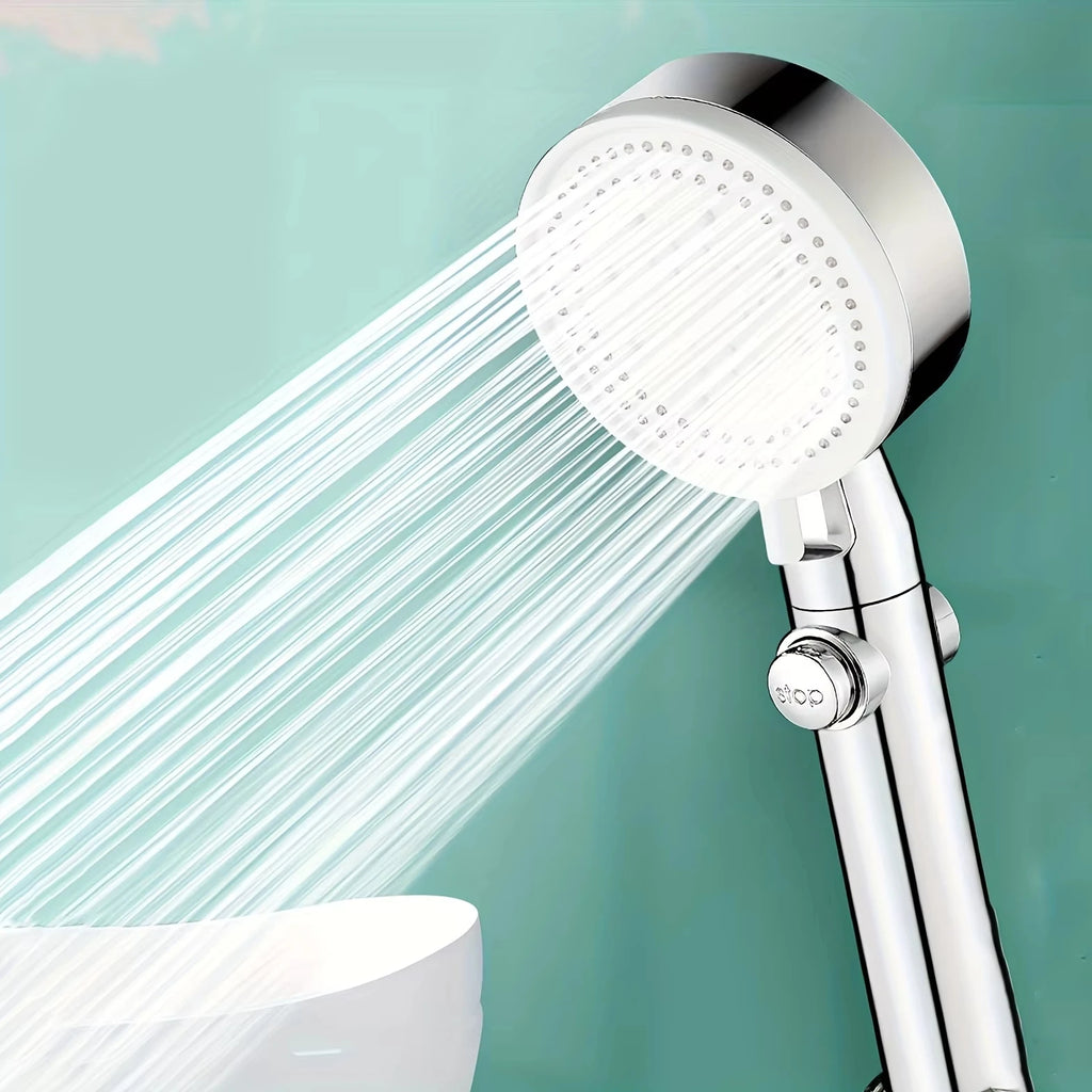 3pcs Silver Bathroom Shower Head 5 Gear Adjustable High Pressure Water Saving Shower Stop Switch With Hose And Holder Bathroom