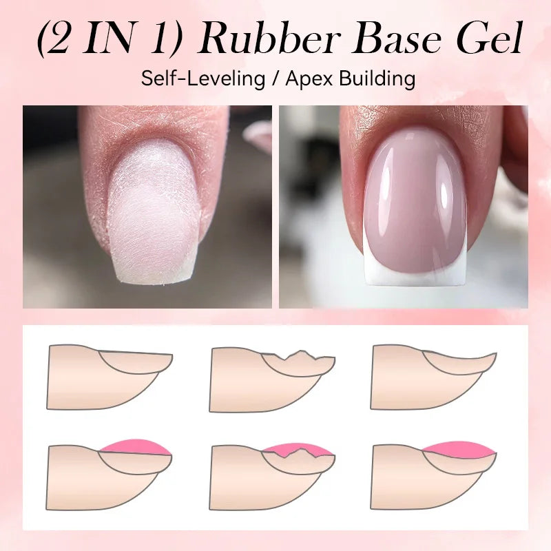 LILYCUTE 6pcs 2-In-1 Rubber Base Gel Nude Pink Color Milky White Soak Off Semi-Permanent Self-leveling Gel Nail Art Varnish