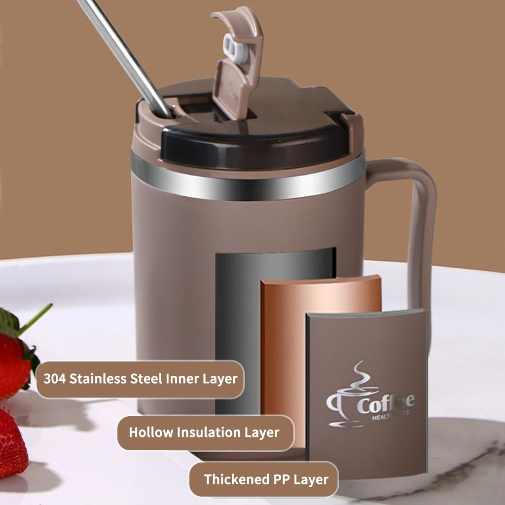 WORTHBUY 304 Stainless Steel Mug Double Layer Insulated Coffee Cup With Spoon & Strainer Sealed Thermal Cup For Student Adult