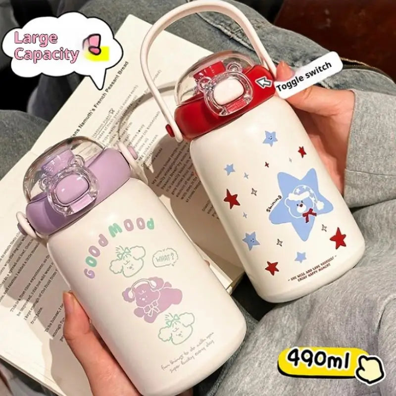 Cute Straw Children's Stainless Steel Thermos Cup Portable Kettle Simple Design 304 Steel Water Bottle for Kids