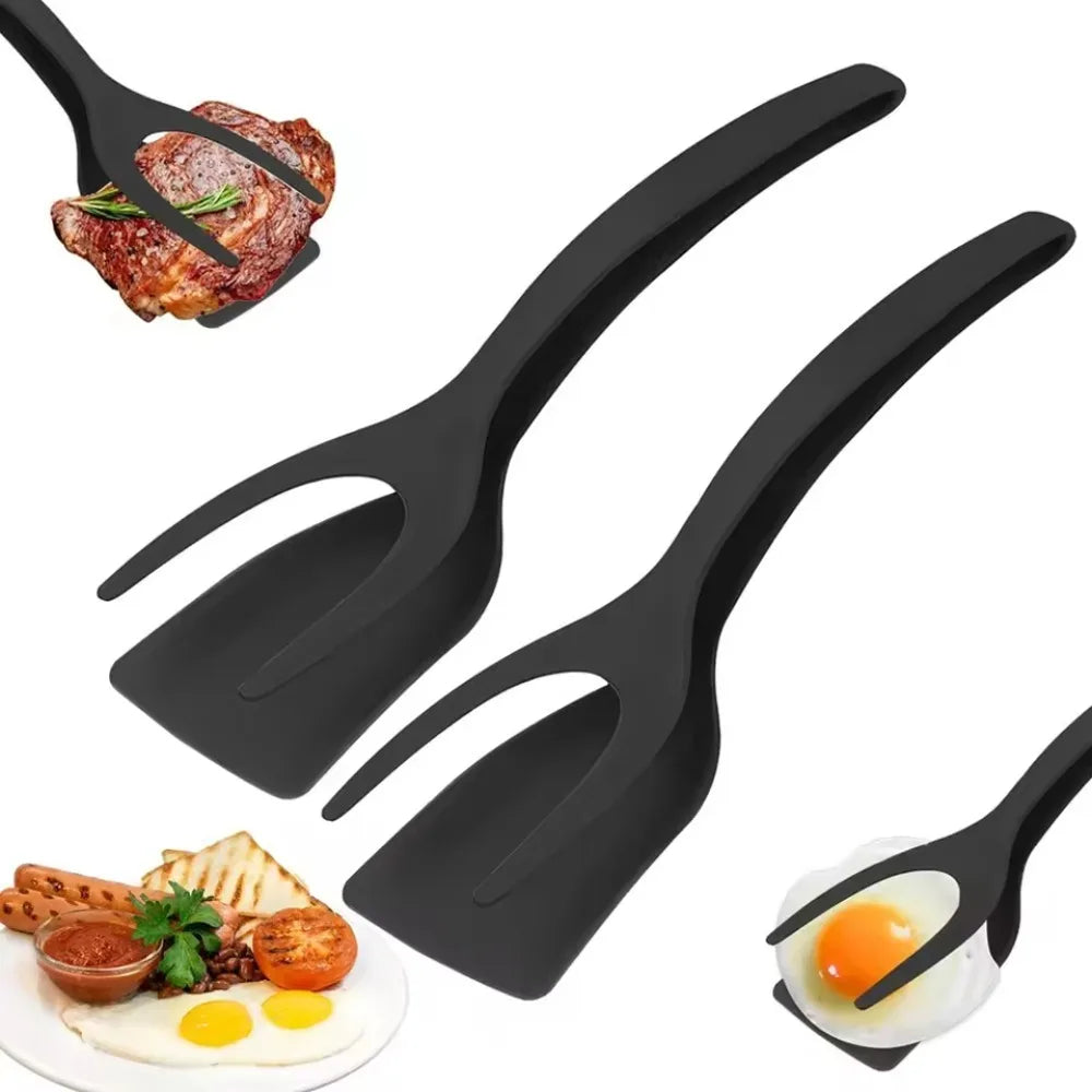 2-in-1 Silicone Egg Flipper Tongs Non-Stick Spatula for Fish French Toast Heat Resistant Omelet Making Ergonomic Cooking Tool