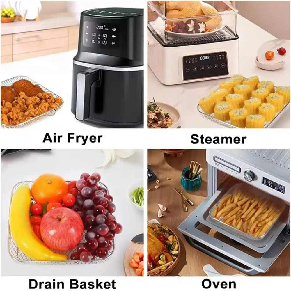 New Durable Stackable Air Fryer Rack Non-Stick Stainless Steel Airfryer Tray Grill Basket Kitchen Gadgets