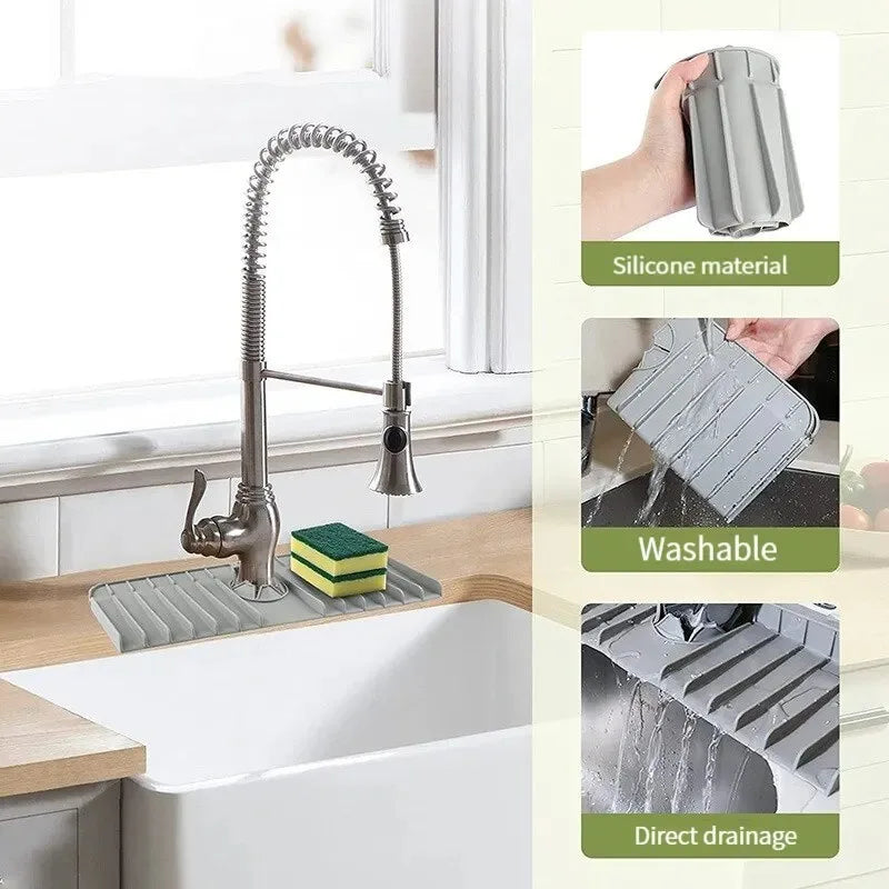 Silicone faucet pad dishwashing soap sponge holder sink kitchen countertop drying pad bathroom kitchen splash proof draina
