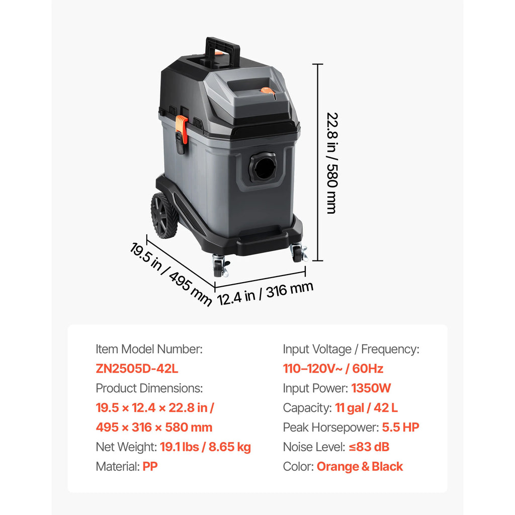 SucceBuy Shop Vac 2.6 Gal/ 8 gal/11 gal Dry Shop Vacuum 2.5/4.5/5.5/6 Peak HP with Various Nozzles for Home Garage Black Orange