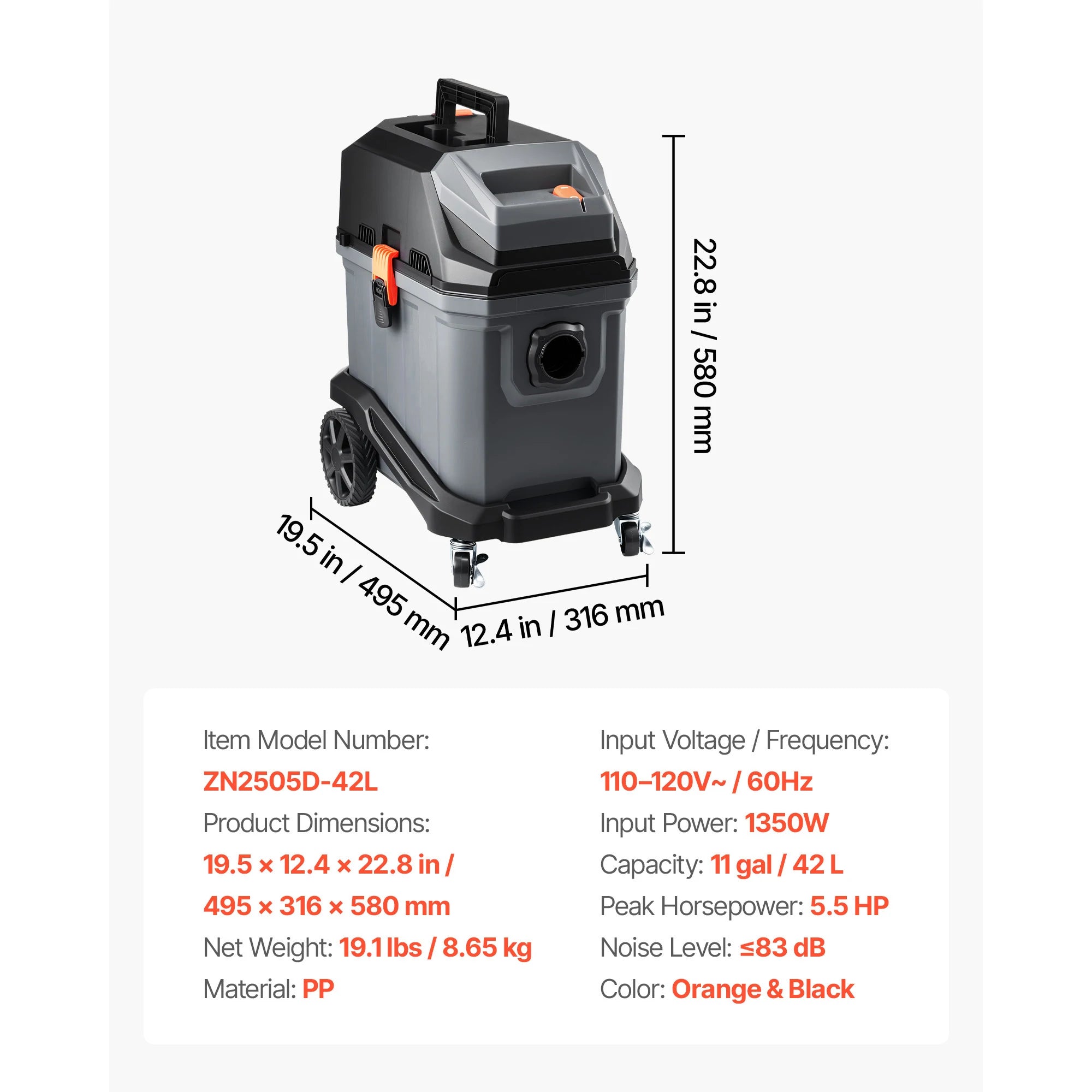 SucceBuy Shop Vac 2.6 Gal/ 8 gal/11 gal Dry Shop Vacuum 2.5/4.5/5.5/6 Peak HP with Various Nozzles for Home Garage Black Orange