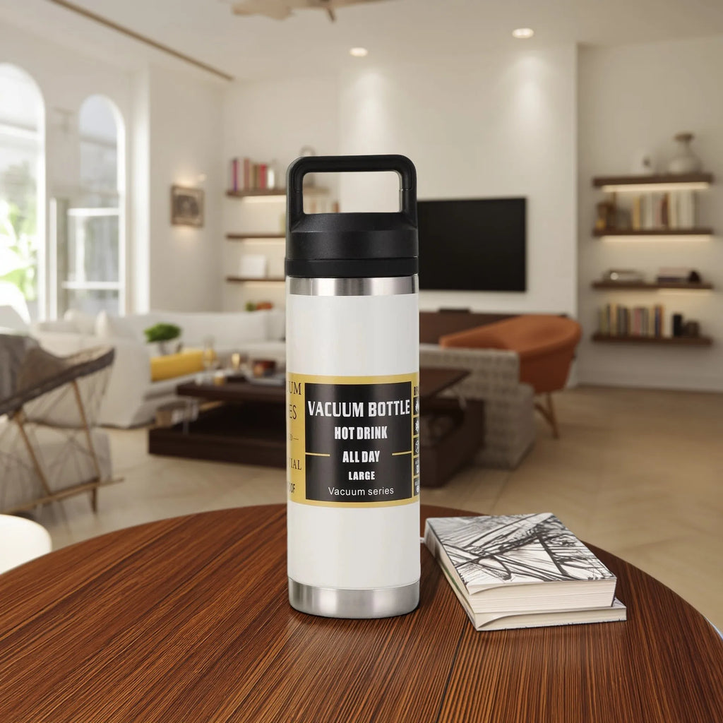 600ml, two lids for direct drinking and straw drinking, large-capacity 304 stainless steel sports thermos.