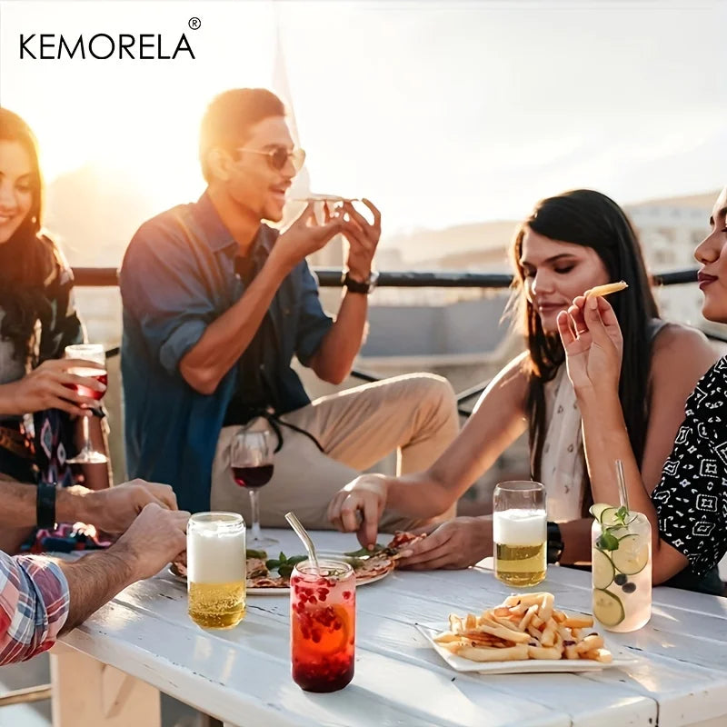 KEMORELA 1/4 Set Glass Cup With Lid and Without Cover Straw Transparent Bubble Tea Cup Glass Beer Can Milk Mocha Mug Drinkware