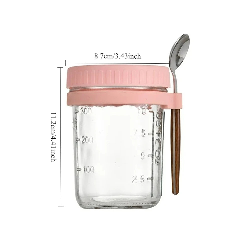 1Set Cup 350ML Overnight Oat Cup Glass With Lid And Spoon Seal Food Breakfast Cup Portable Cereal Milk Salad Yogurt Cup Kitchen