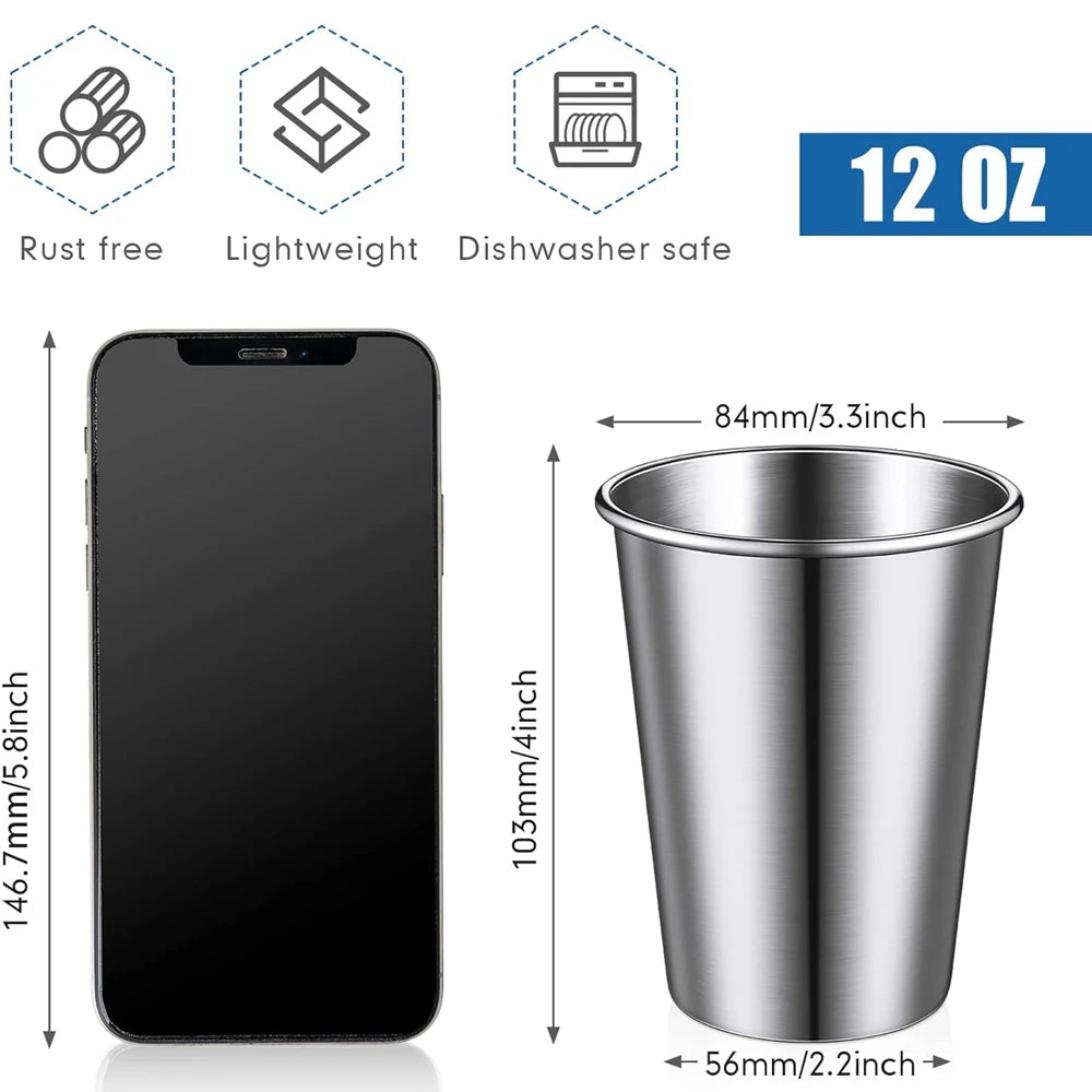 4Pack Stainless Steel Cup Pint Cup for Kids and Adult Tumbler Metal Cup 12oz Stackable Cup Drinking Glasses Travel Camping 350ml