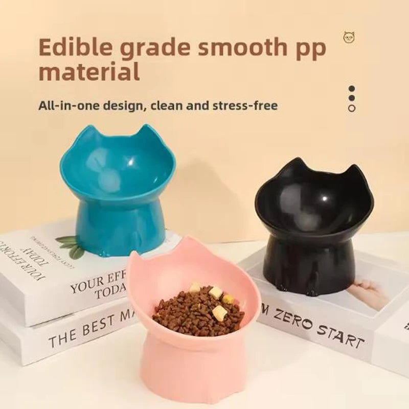 Cat bowl with long ears and high feet bowl cat and dog neck protection and anti-overturning plastic raised pet bowl